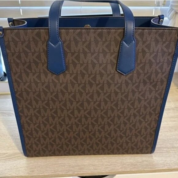 NEW Large Michael Kors Maple brown tote bag River Blue handles & shoulder strap - Picture 4 of 11